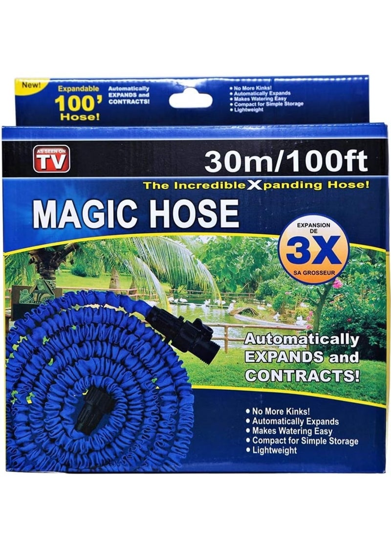 MAGIC HOSE 30M Expandable Garden Water Hose, Flexible Lightweight Irrigation Hose with Spray Nozzle for Garden, Car Washing & Outdoor Cleaning, Blue - Image 1