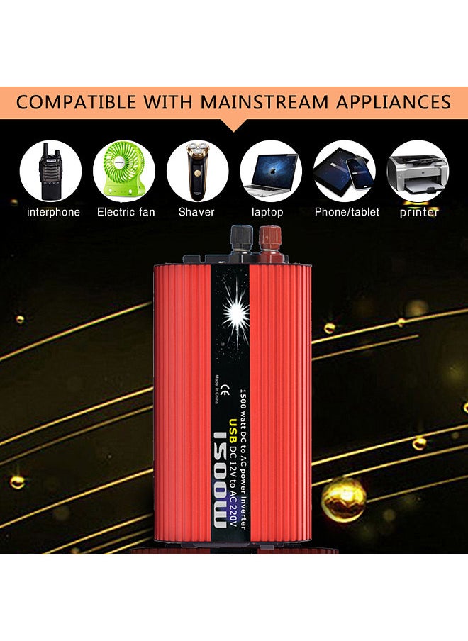 Generic - Solar Power Inverter Modified Sine Wave Power Inverter 1500W DC 12V to 220V-240V AC Power Inverter Dual USB Port for RV Car - Image 1