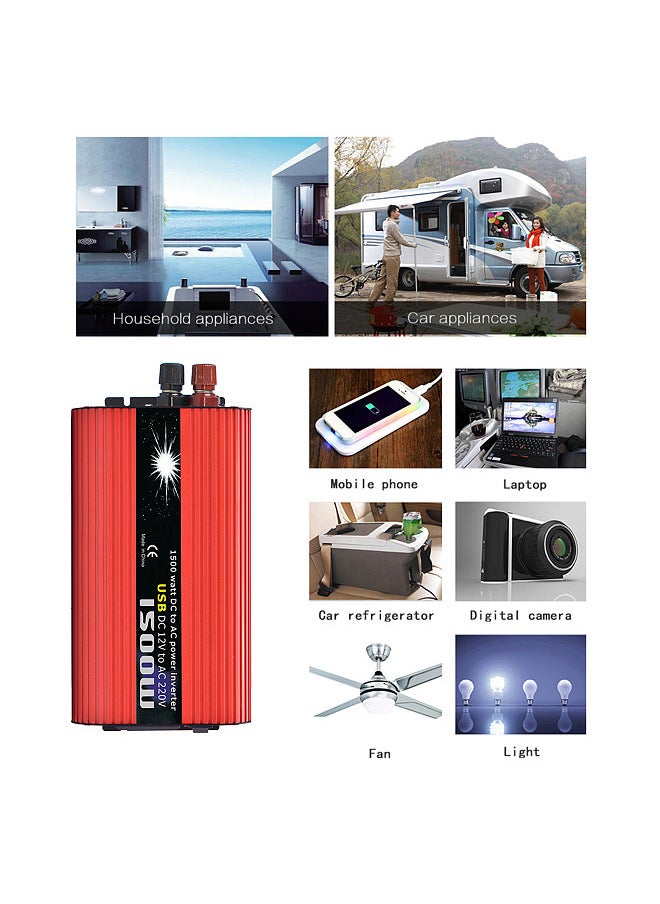 Generic - Solar Power Inverter Modified Sine Wave Power Inverter 1500W DC 12V to 220V-240V AC Power Inverter Dual USB Port for RV Car - Image 1