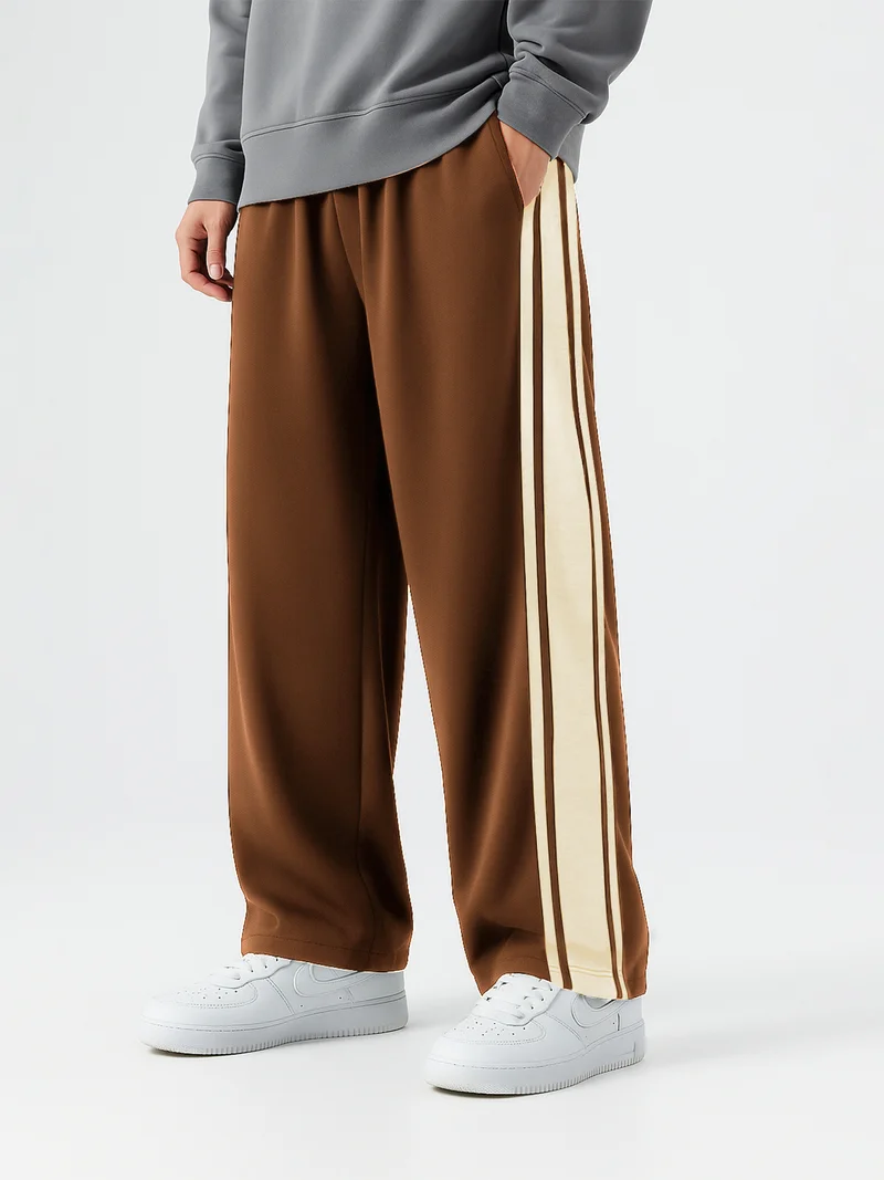 مانياك بنطلون رياضي رجالي واسع قطني بلون بني وبيج