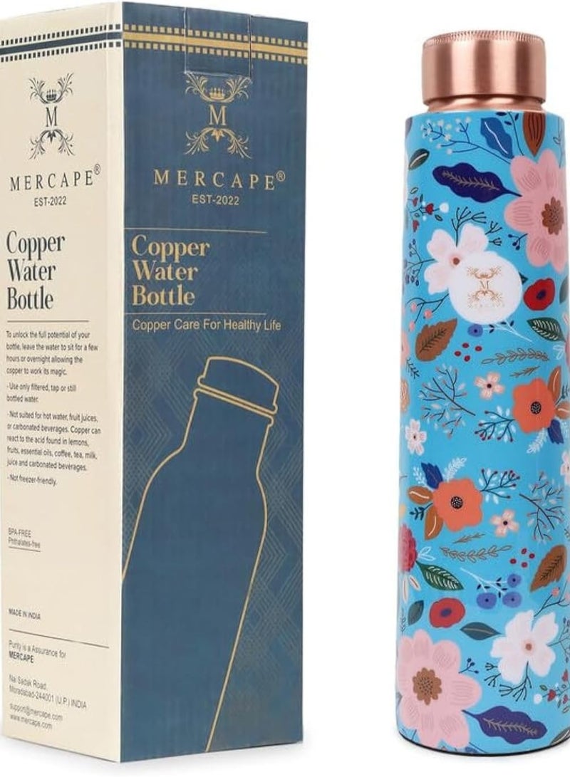 MERCAPE 100% Pure Copper Water Bottle A Handmade Ayurvedic Enameled Print Pure Copper Water Bottle For Drinking - Increase Your Water Consumption, and Experience Immediate Health Benefits | Leak Proof, Durable & Rust Proof | Non-Toxic & BPA Free Bottles | Eco Friendly Water Bottle (ENAMELED PRINT 7) - Image 1