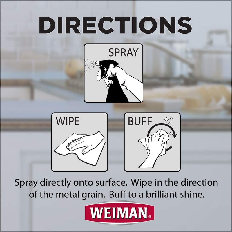 Weiman Stainless Steel Cleaner and Polish - Streak-Free Shine for Refrigerators, Dishwasher, Sinks, Range Hoods and BBQ grills, 22 Fl Oz - Image 3