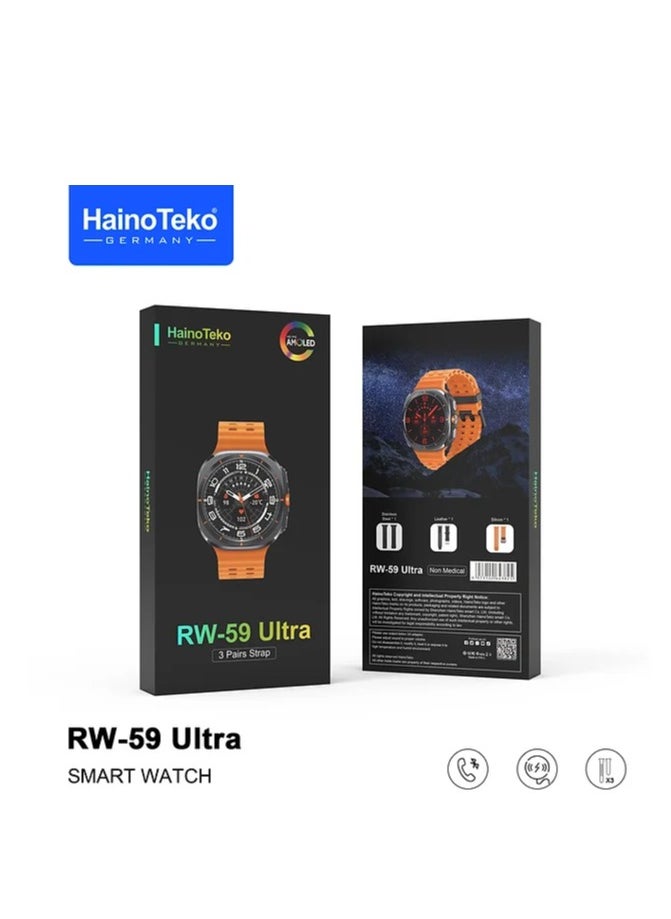 HainoTeko Haino Teko Germany RW59 Ultra Smart Watch High Resolution AMOLED Display with 3 Straps (Stainless Steel, Leather and Silicone)  - Image 3