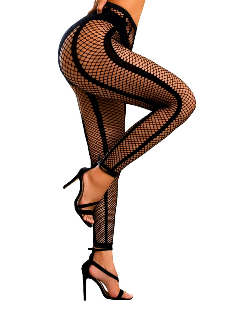 Buitifo Women Sexy Tights Fishnet Opening Leggings Stripe Pantihose Lingerie Pants (BlackST1,One Size) - Image 1