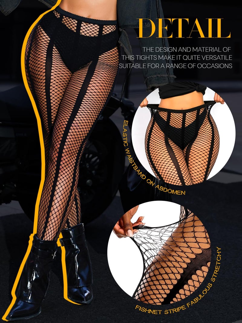 Buitifo Women Sexy Tights Fishnet Opening Leggings Stripe Pantihose Lingerie Pants (BlackST1,One Size) - Image 2