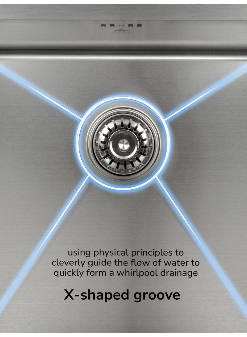 MILLEN Premium Handmade Undermount Single Bowl Sink – 304 Stainless Steel, Soundproof, Satin Finish - MS454522SS - Image 5