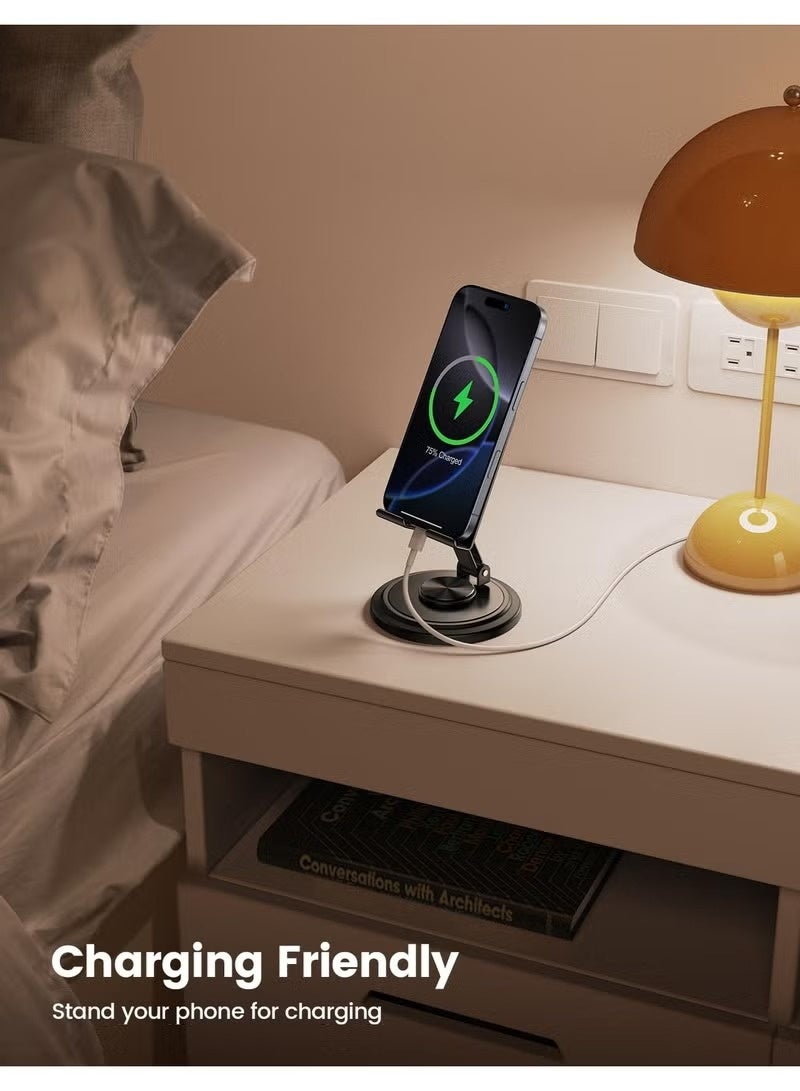 ترينفي حامل دوار 360 درجة للهواتف المحمولة والأجهزة اللوحية - حامل عالمي قابل للتعديل مع قفل دوار ثابت، مصنوع من سبائك الألومنيوم المتينة، قاعدة غير قابلة للانزلاق، سعة تحميل 1000 جرام - صغير الحجم وقابل للحمل للأجهزة مقاس 4 إلى 12 بوصة (أسود)  - Image 5
