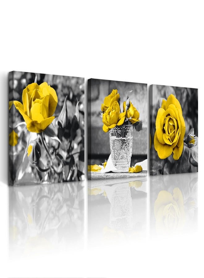 DZRWUBHS Canvas Wall Art - Modern Decor For Bedroom, Living Room, Kitchen, Bathroom - Black And White Wall Pictures - Yellow Rose Flowers - Girls Room Artwork - Image 1