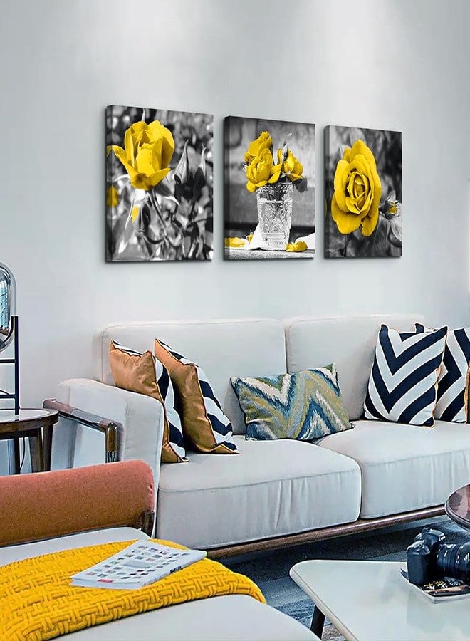 DZRWUBHS Canvas Wall Art - Modern Decor For Bedroom, Living Room, Kitchen, Bathroom - Black And White Wall Pictures - Yellow Rose Flowers - Girls Room Artwork - Image 2