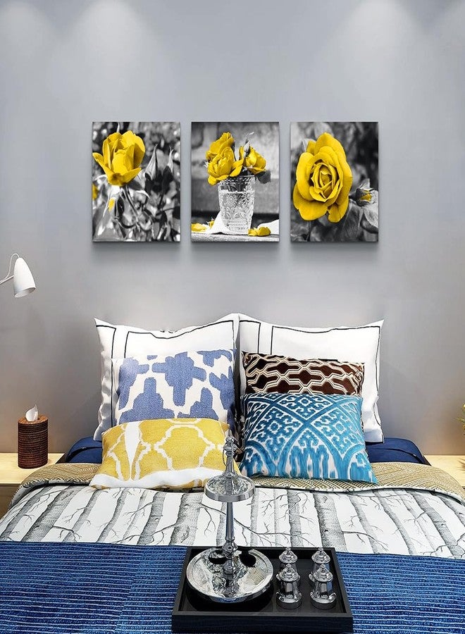 DZRWUBHS Canvas Wall Art - Modern Decor For Bedroom, Living Room, Kitchen, Bathroom - Black And White Wall Pictures - Yellow Rose Flowers - Girls Room Artwork - Image 5