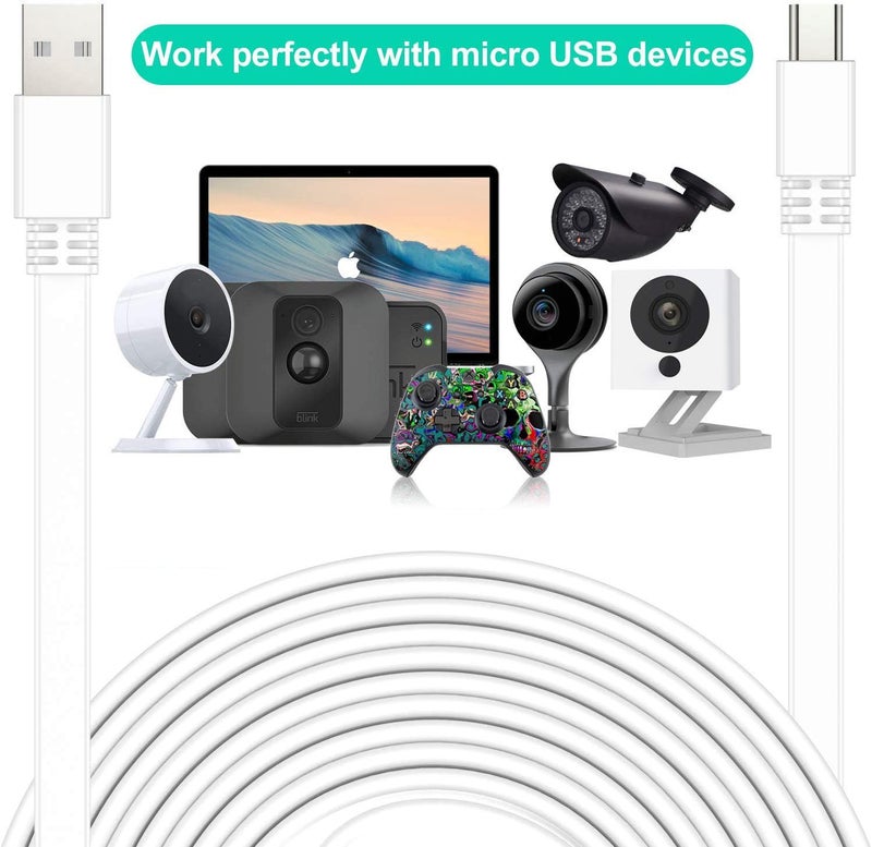 Itramax Micro USB Power Cable 10 FT (2 Pack),Flat Micro USB Charging Power Cord,Charger for Wyze Cam V3 V4,Yi Cam,Nest Cam,Blink Mini XT XT2 Outdoor 3rd Camera,Arlo Q,Zmodo,Netvue - Image 4
