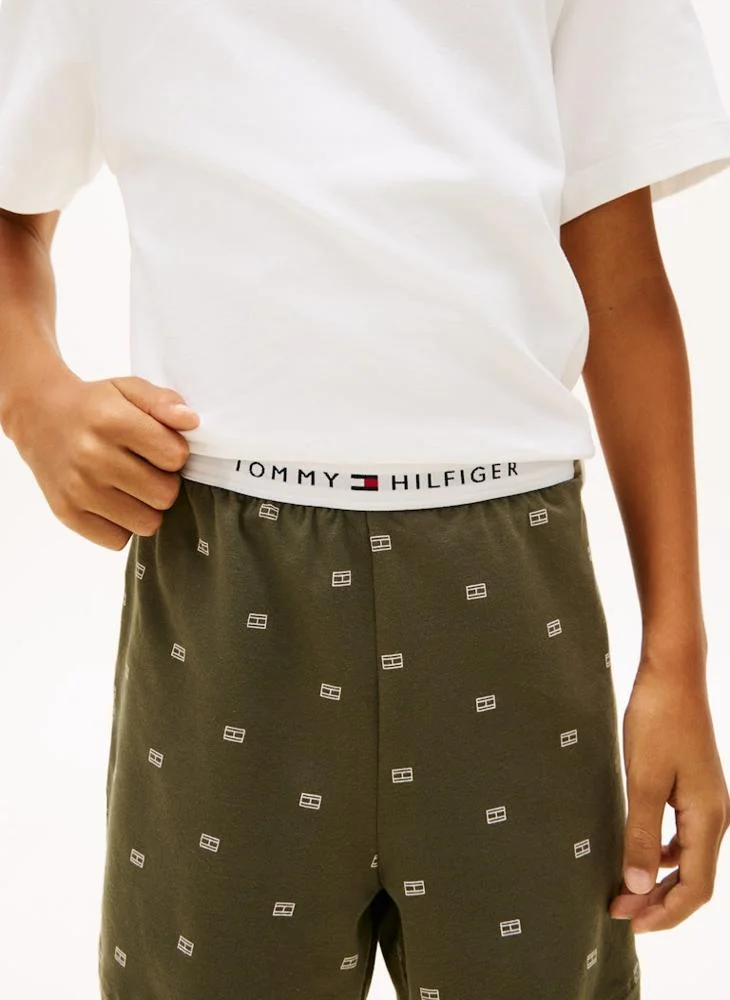 Tommy Hilfiger Ecru / Flag Aop Signature Essential Shorts Pyjama Set for Men | Best Price UAE
