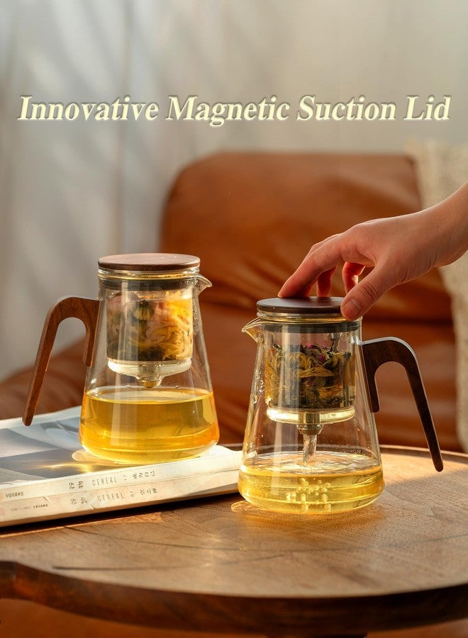 ZENS Magnetic Tea Pot, Enchanted Glass Teapot with Infuser and Magnetic Suction Lid for Mess-Free Loose Tea Diffusers, Walnut Wood Handle, Tea Lovers Gifts - Image 2