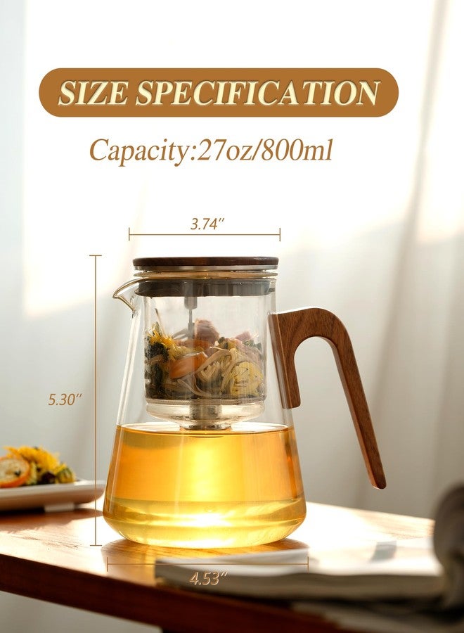 ZENS Magnetic Tea Pot, Enchanted Glass Teapot with Infuser and Magnetic Suction Lid for Mess-Free Loose Tea Diffusers, Walnut Wood Handle, Tea Lovers Gifts - Image 4
