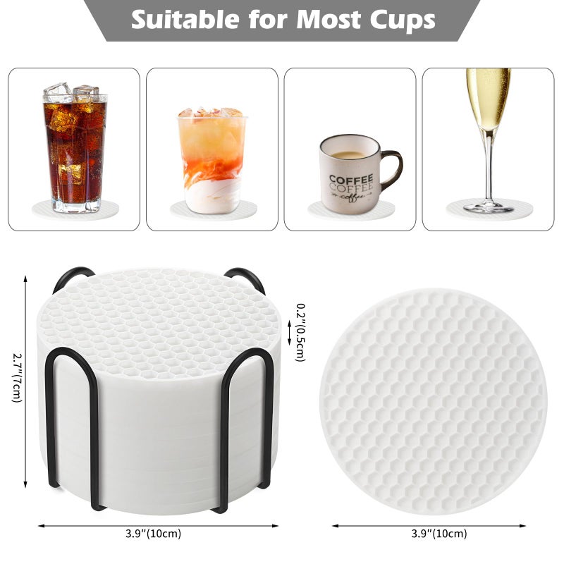TWTLi Silicone Coasters Set of 12 with Holder Coasters for Drinks Beer Coffee Coasters Suitable for Kinds Cups Hot or Cold Anti-SLI Non-Stick Anti-Overflow Tabletop Protection and Decor (12 Pcs  White) - Image 5