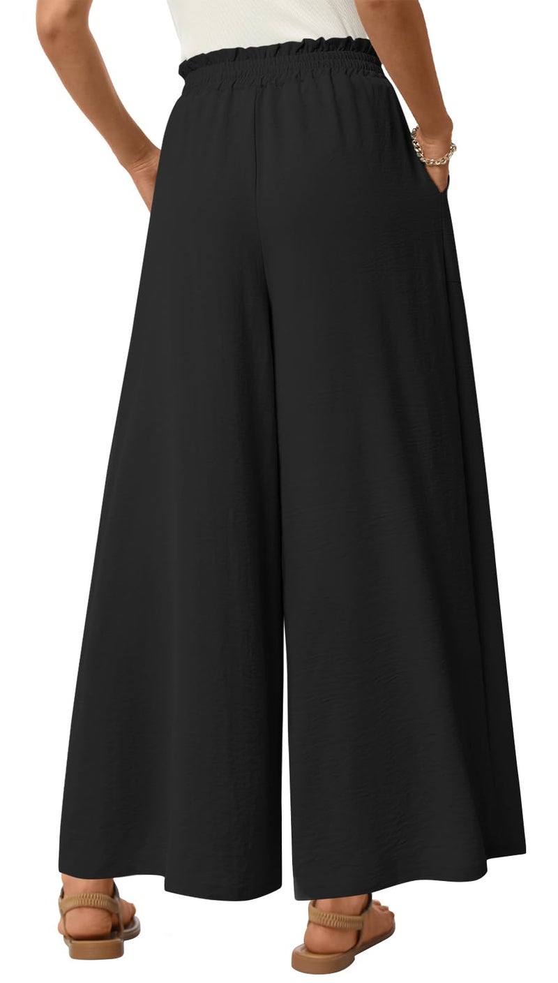 Anyhold Womens Wide Leg Palazzo Pants Dressy Casual Loose High Waist Trousers Flowy Work Adjustable Pants with Pockets Large, Black - Image 4
