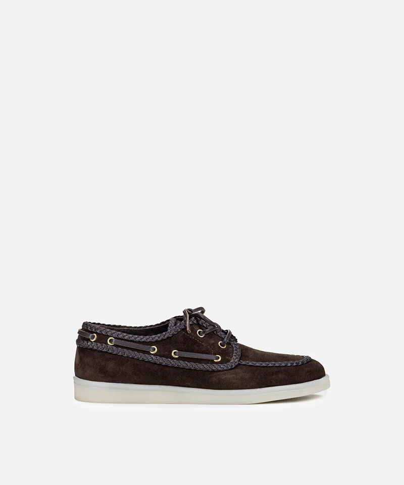 Ipekyol Braided-Trim Suede Boat Shoes