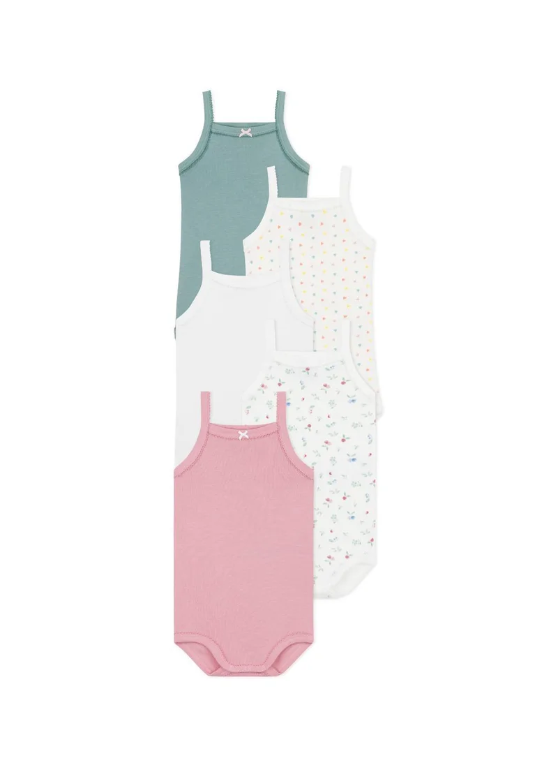 بيتي باتو Set of 5 baby cotton bodysuits with straps and floral print