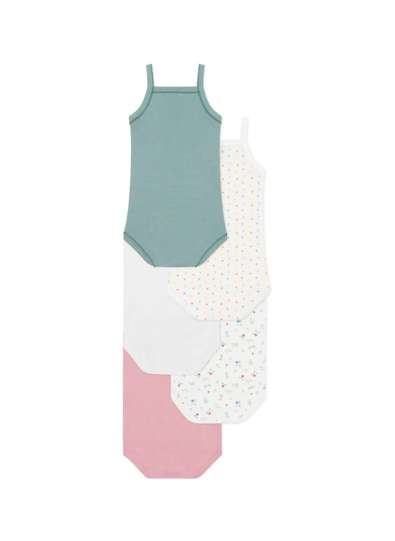 بيتي باتو Set of 5 baby cotton bodysuits with straps and floral print