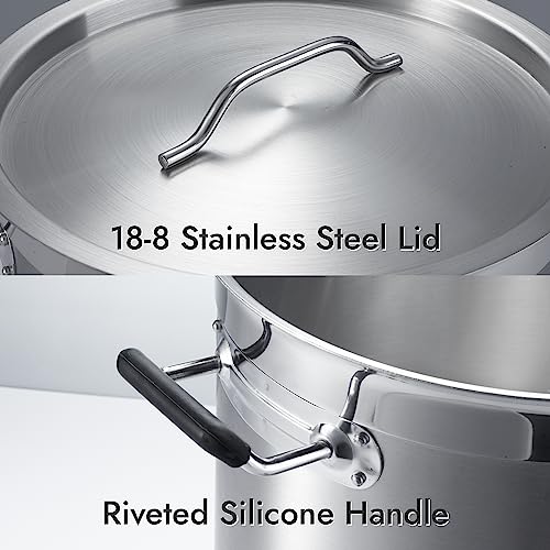 CURTA 20 Quart Large Stock Pot with Lid, NSF Listed, 3-Ply 18/8 Stainless Steel Cooking Pot, Commercial Cookware for Soup, Stew & Sauce, Riveted Silicone Handle - Image 4