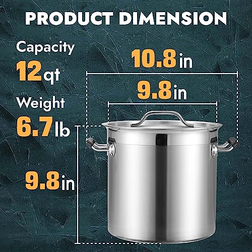 CURTA 20 Quart Large Stock Pot with Lid, NSF Listed, 3-Ply 18/8 Stainless Steel Cooking Pot, Commercial Cookware for Soup, Stew & Sauce, Riveted Silicone Handle - Image 2
