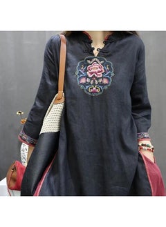 Women's Plus Size Chubby Sister Guofeng New Chinese Style Retro Skirt Spring And Autumn Embroidered Buckle Collar Shirt Dress