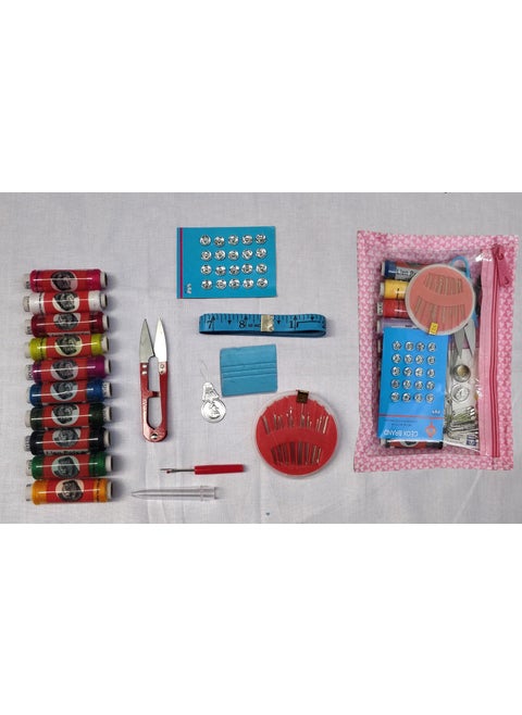 Tailoring Sewing Kit No1 with 60 Total Pcs in Zipper Pouch with 10 Selected Colour Reels Opener Threader Thimble Measuring Tape 24 Needle Cutter 20 Press Button for Home Travel Use