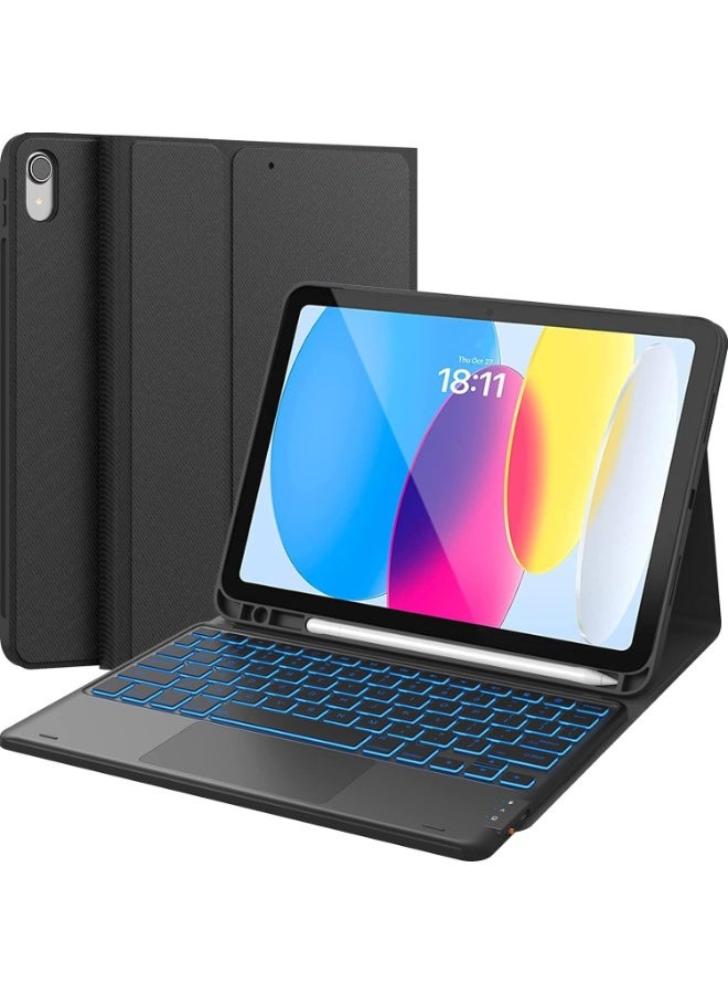Keyboard Case for iPad A16 11th/10th Gen(2025/2022), Arabic–English Keyboard, 7-Color Backlight, Multi-Touch Trackpad, Flip Stand Case with Pencil Holder & Dual Bluetooth - Image 1