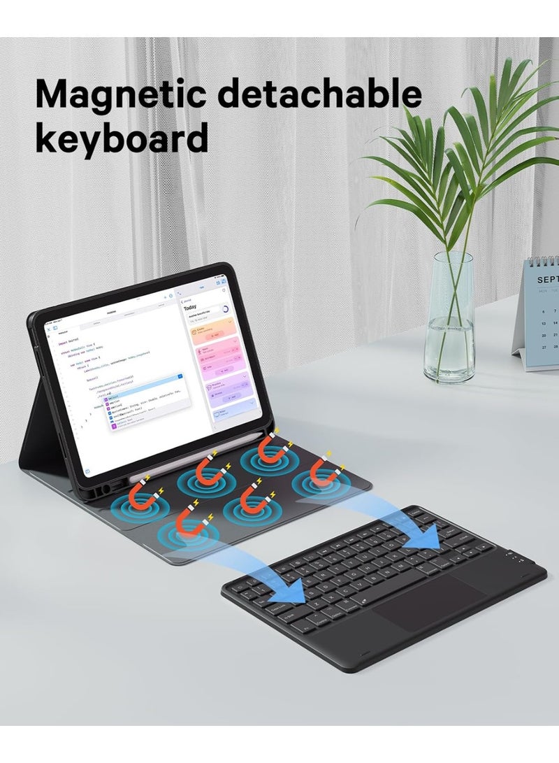 Keyboard Case for iPad A16 11th/10th Gen(2025/2022), Arabic–English Keyboard, 7-Color Backlight, Multi-Touch Trackpad, Flip Stand Case with Pencil Holder & Dual Bluetooth - Image 4