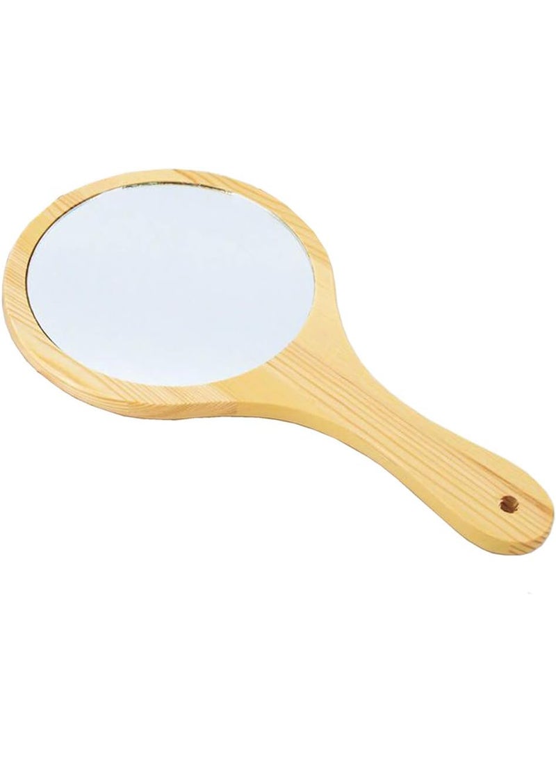 mollensiuer mollensiuer Wooden Handle Portable Round Cosmetic Mirror Handmade Hand Held Mirrors Beauty Vanity Mirrors with Hanging Hole for Home and Travel Makeup Use 