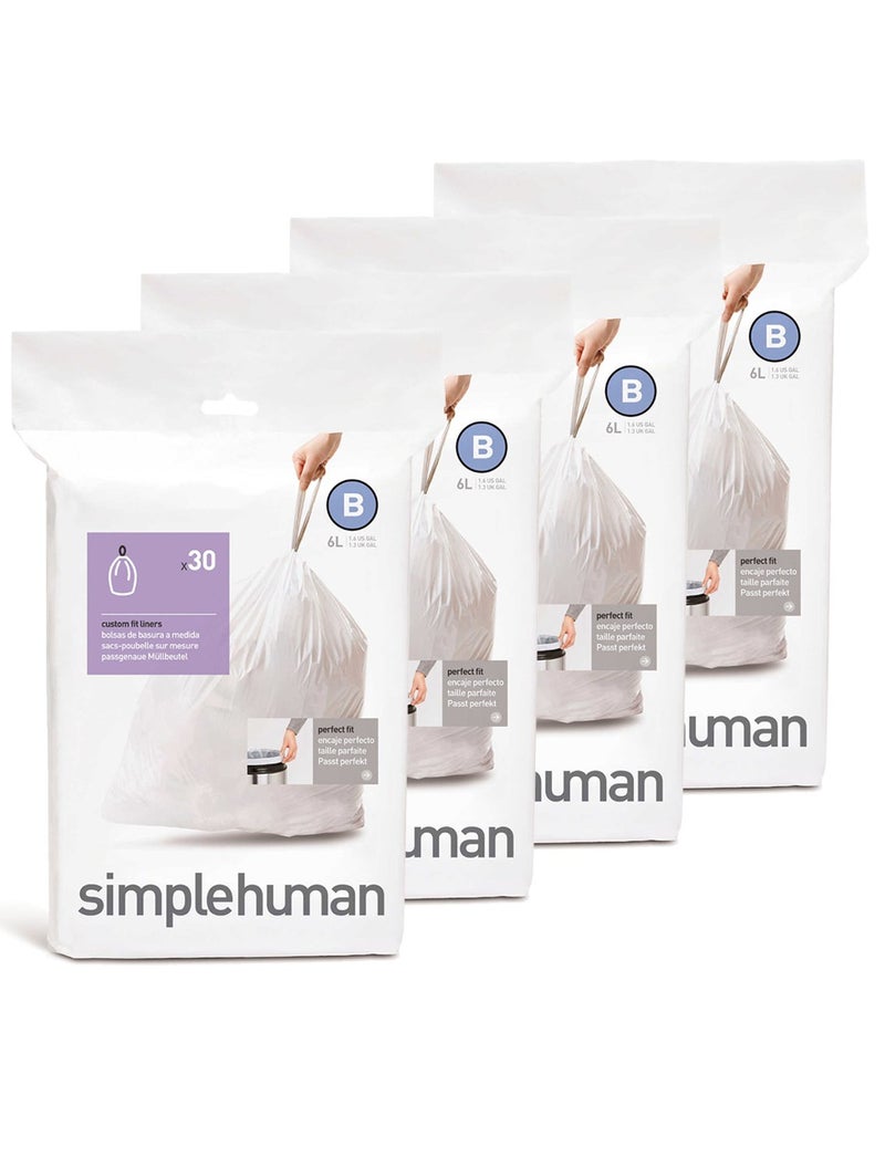 سيمبل هيومان Simplehuman مخصص مخصص القمامة العلبة ب 6 لترات / 1.6 جالون 30 العقد (حزمة 4) - Image 1