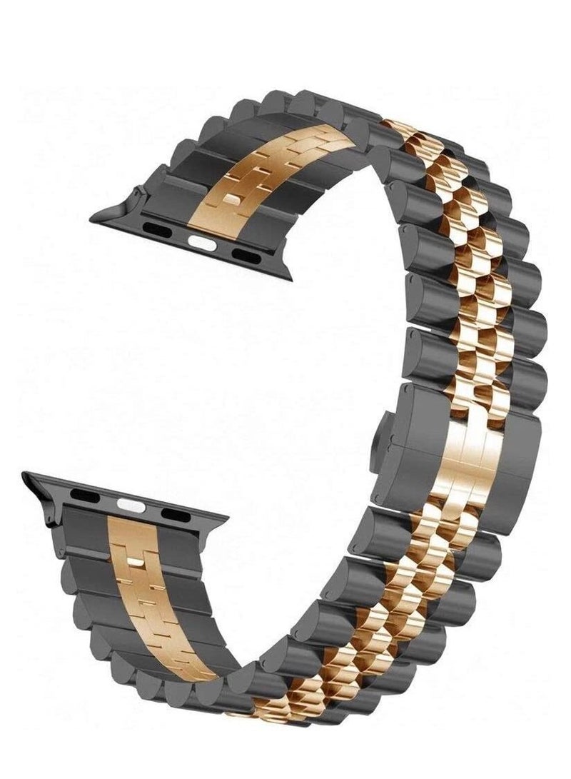 Replacement Band Compatible with Apple Watch Ultra 49mm 45mm / 44mm / 42mm, Stainless Steel Solid Strap Metal Bracelet for Apple Watch Series 8 7 6 5 4 3 2 SE (Black+Rose Gold) - Image 3