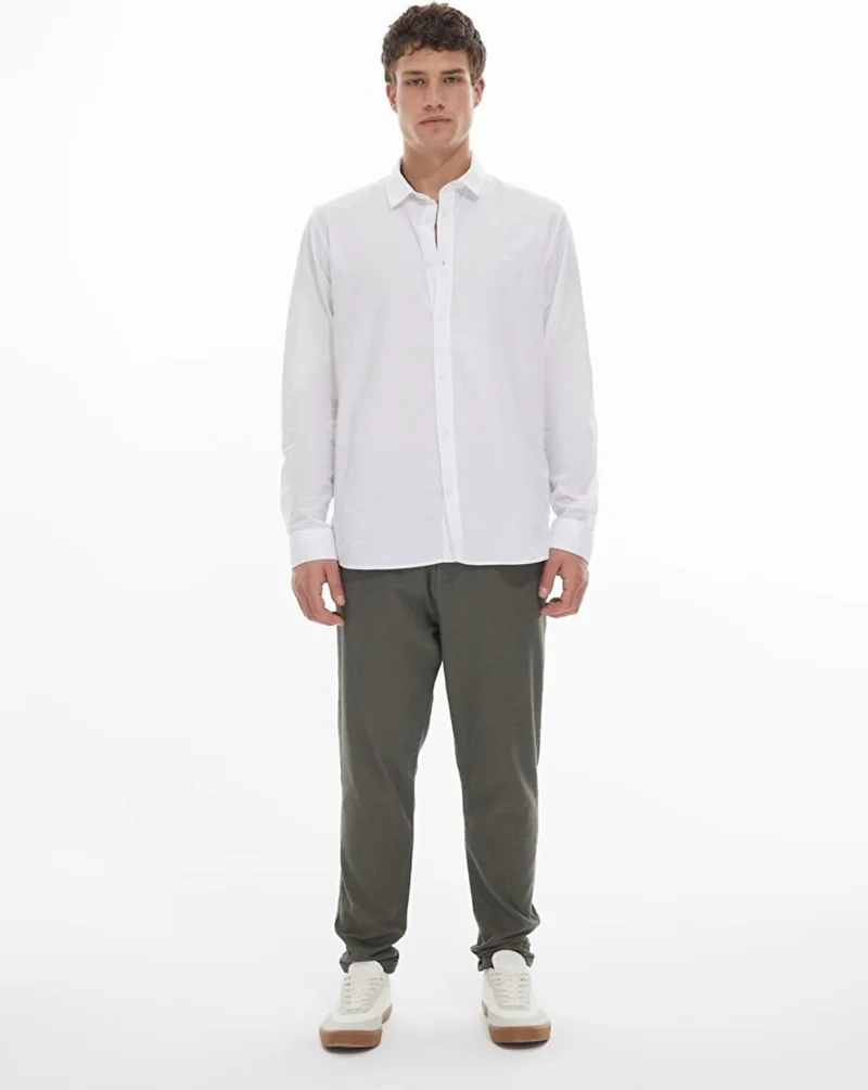 Men's Linen Look Straight Leg Green Trousers