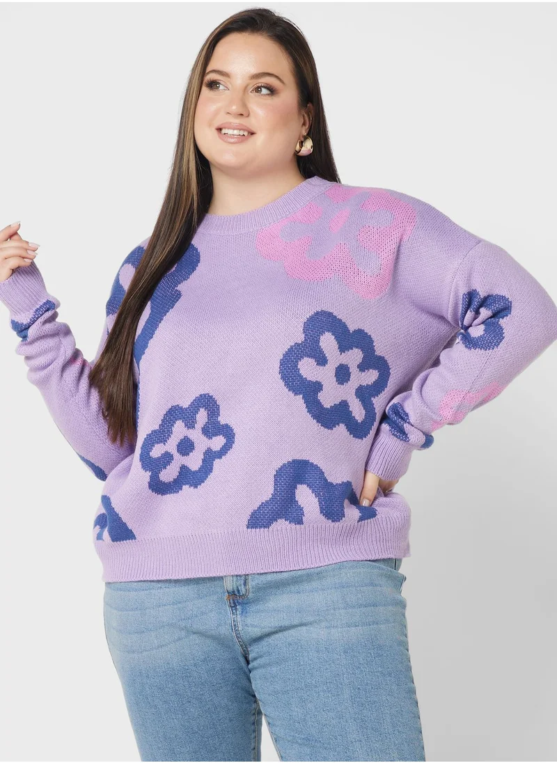 Ginger Plus Printed Crew Neck Sweater