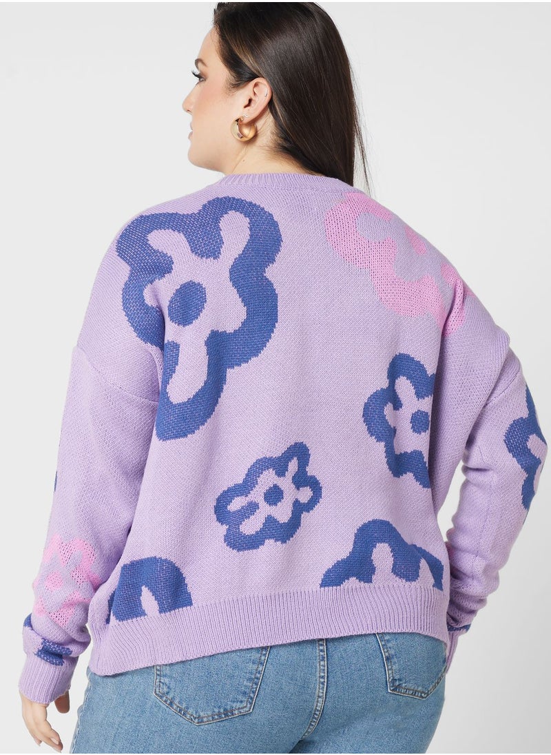 Ginger Plus - Printed Crew Neck Sweater - Image 1