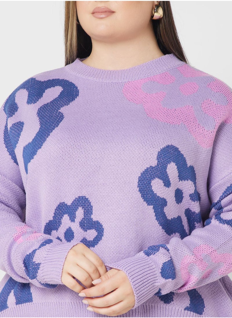 Ginger Plus - Printed Crew Neck Sweater - Image 1