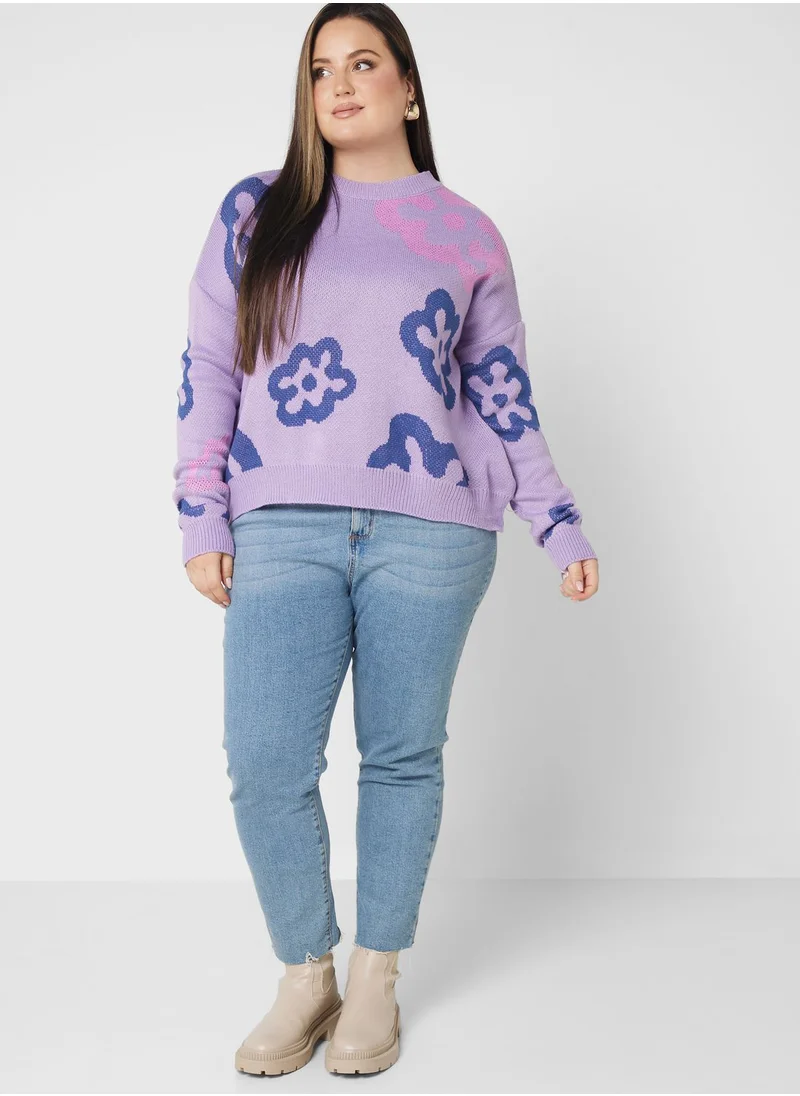 Ginger Plus Printed Crew Neck Sweater
