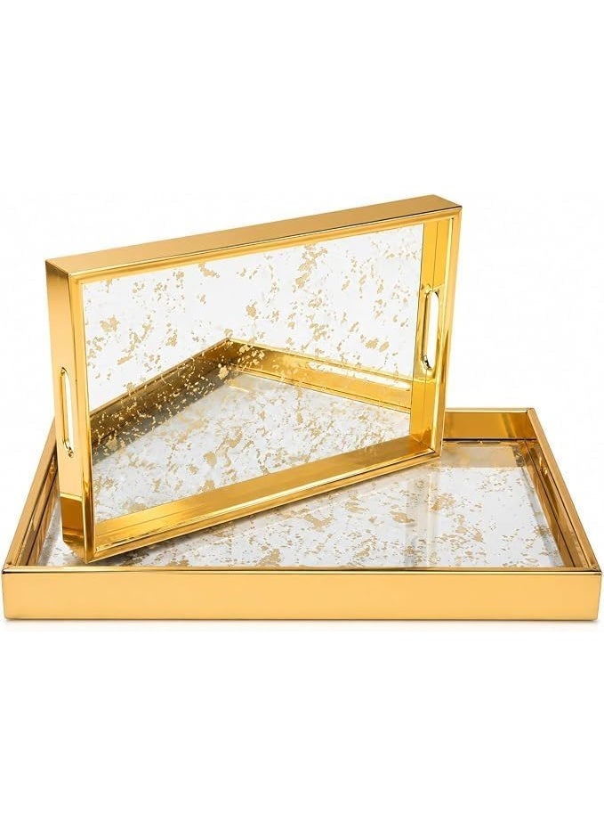Luxury transparent serving tray, gold frame, with gold flakes, rectangular, for decoration and home use - Image 5