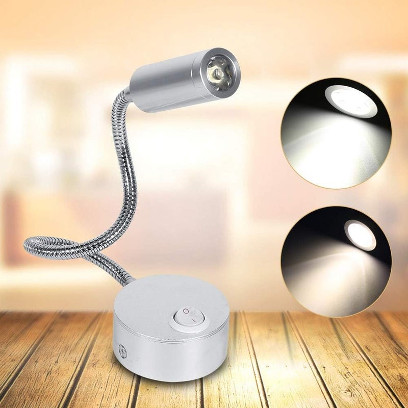 AYNEFY LED Study Bed Lamp,AC85-265V Cool/Warm White LED Reading Light with Gooseneck and Off/ON Switch for Dorm Study Office Bedroom (6500K-1W) - Image 3