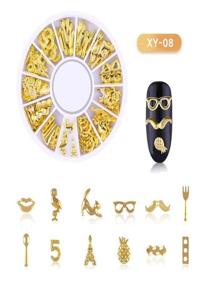 YSSZAM 1 Box Mixed Gold Nail Charms Set Gold Nail Studs Gems Sparkling Rhinestones Metal Rivets Charms Hollow Moon Star Hearts Shaped Artificial Pearls DIY 3D Nail Art Rhinestones And Charms - Image 2