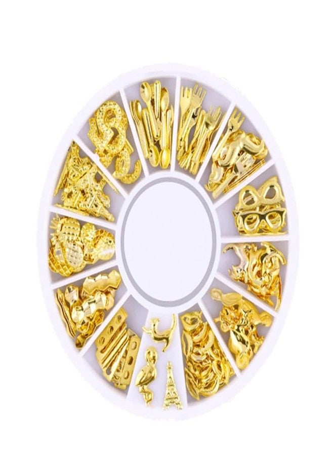 YSSZAM 1 Box Mixed Gold Nail Charms Set Gold Nail Studs Gems Sparkling Rhinestones Metal Rivets Charms Hollow Moon Star Hearts Shaped Artificial Pearls DIY 3D Nail Art Rhinestones And Charms - Image 1