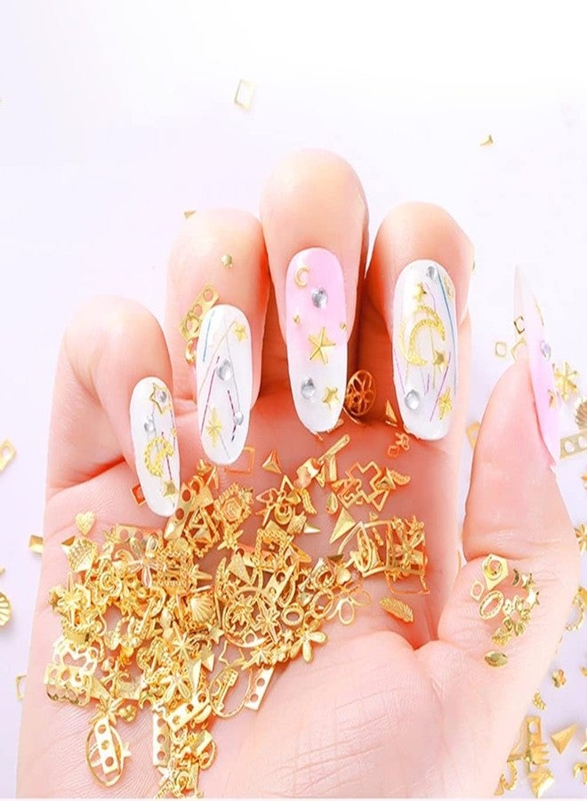 YSSZAM 1 Box Mixed Gold Nail Charms Set Gold Nail Studs Gems Sparkling Rhinestones Metal Rivets Charms Hollow Moon Star Hearts Shaped Artificial Pearls DIY 3D Nail Art Rhinestones And Charms - Image 5