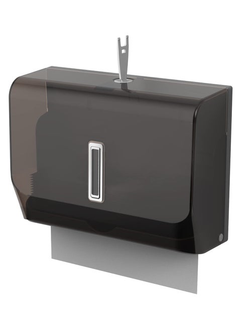 Paper Towel Dispenser Wall Mount with Key Lock, Adhesive Multifold C-Fold Hand Dispenser, for Office Bathroom Kitchen and Restaurant Disposable Towels Hangin, Black
