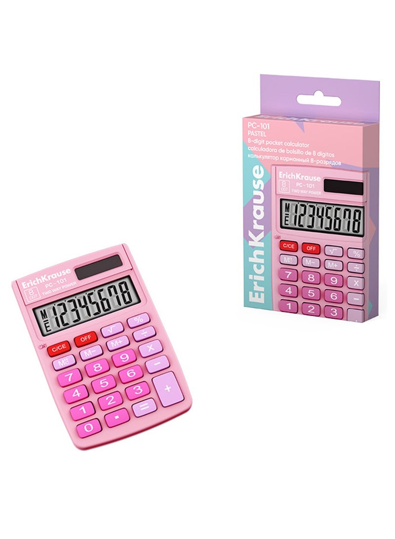 ErichKrause 8-Digit Pocket Size Calculator With LCD Display Pastel Pink - Image 3