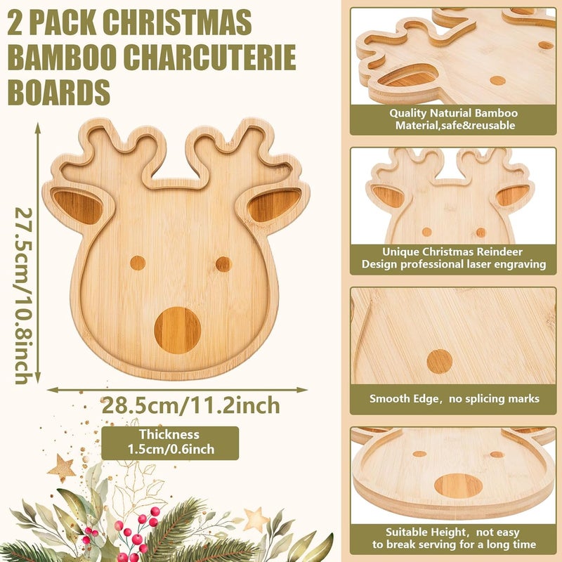 Whaline 2Pcs Christmas Serving Trays Reindeer Bamboo Cheese Board Wood Appetizer Boards Snacks Xmas Serving Platters Bread Charcuterie Board for Christmas Party Supplies108 x 112 x 06 in - Image 2