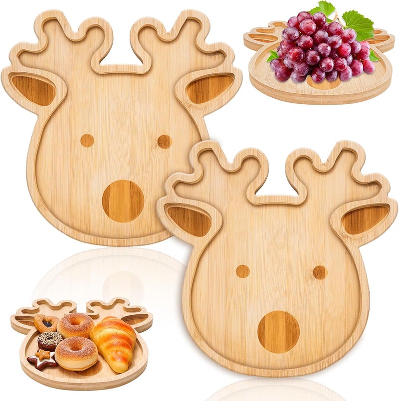 Whaline 2Pcs Christmas Serving Trays Reindeer Bamboo Cheese Board Wood Appetizer Boards Snacks Xmas Serving Platters Bread Charcuterie Board for Christmas Party Supplies108 x 112 x 06 in - Image 1