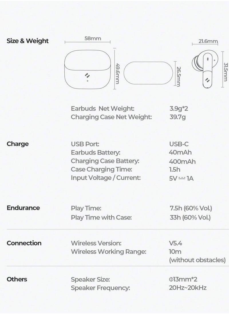 Wireless Earbuds, TWS Bluetooth 5.4 with 13mm Driver, Dual MIC ENC Noise Cancelling Headphones, Multipoint Connection Bluetooth Earphones, 33H Playtime, In-Ear Headphones for Music, Calls, Gaming and More, Fully Compatible for Android and iOS Devices (Light Green)