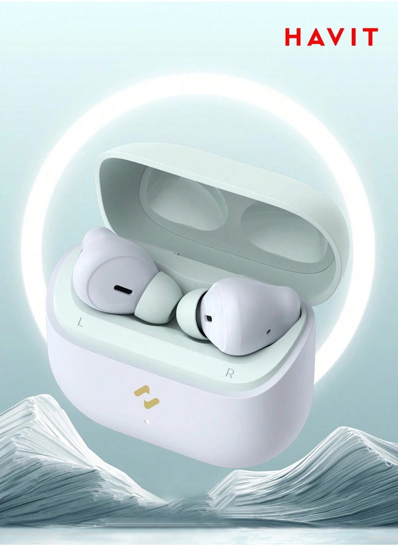 havit Wireless Earbuds, TWS Bluetooth 5.4 with 13mm Driver, Dual MIC ENC Noise Cancelling Headphones, Multipoint Connection Bluetooth Earphones, 33H Playtime, In-Ear Headphones for Music, Calls, Gaming and More, Fully Compatible for Android and iOS Devices (Light Green)  - Image 1