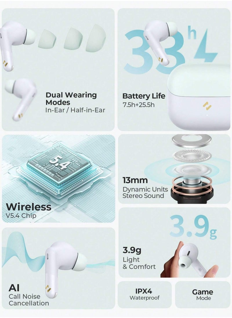 havit Wireless Earbuds, TWS Bluetooth 5.4 with 13mm Driver, Dual MIC ENC Noise Cancelling Headphones, Multipoint Connection Bluetooth Earphones, 33H Playtime, In-Ear Headphones for Music, Calls, Gaming and More, Fully Compatible for Android and iOS Devices (Light Green)  - Image 2