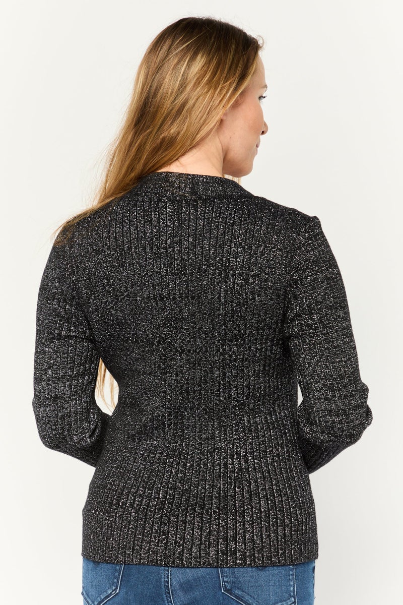 DKNY سويت شيرت محبوك على شكل حرف V للنساء، أسود - Image 4